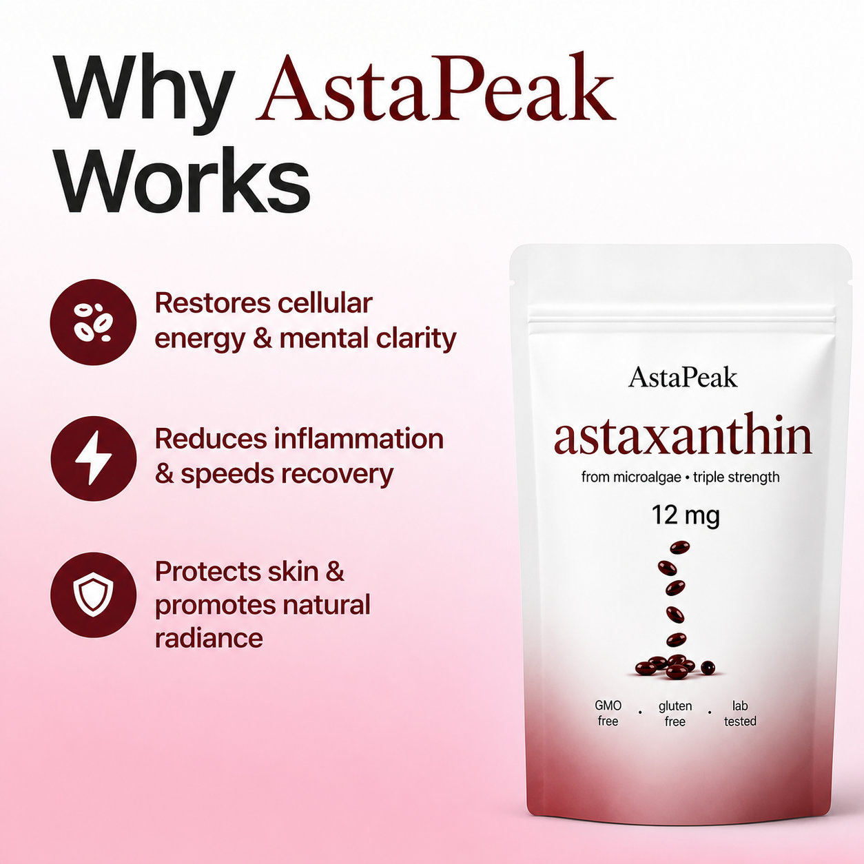 AstaPeak Astaxanthine 12mg Softgels